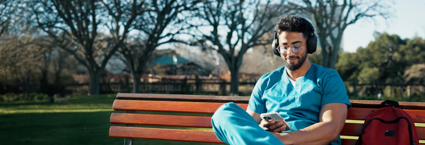 A doctor listening a medical podcast