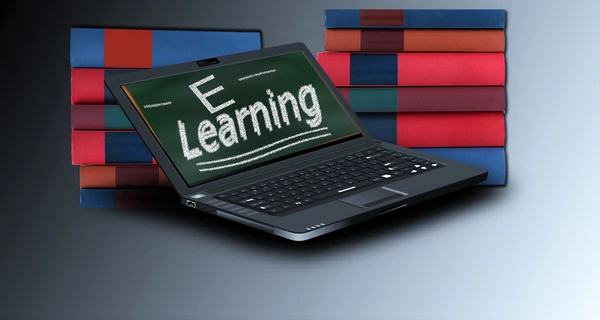 A laptop of a healthcare provider displaying the term e-learning